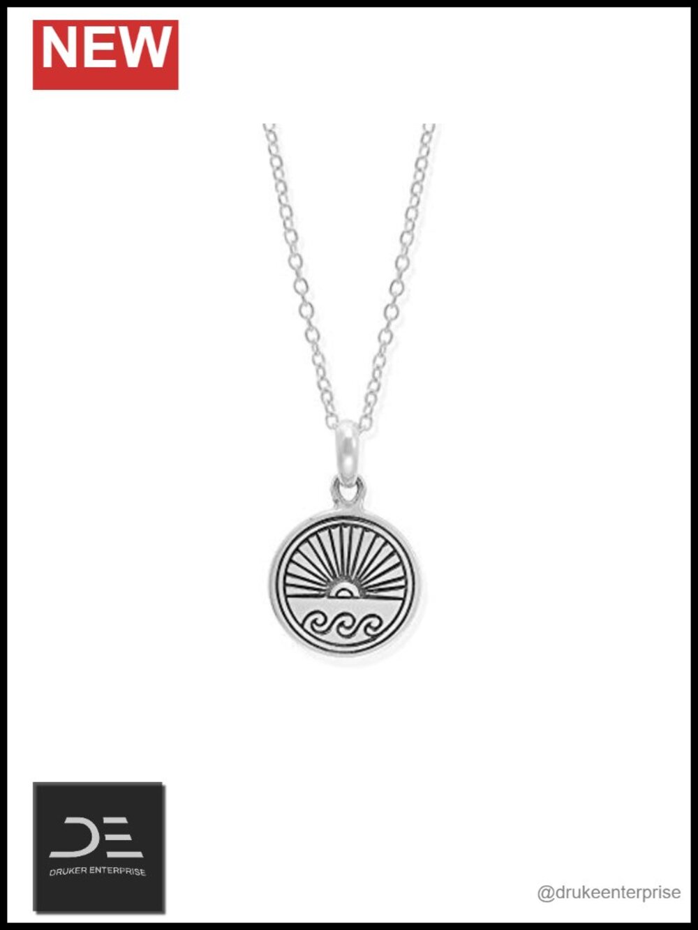 Sterling Silver Ocean Sunrise Sunset Circle Pendant Necklace 18"